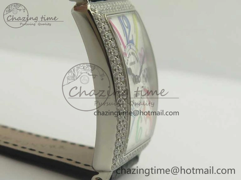 Supportive Long Island Color Dream SS Diamonds Bezel GF 1:1 Best Edition on Black Leather Strap Swiss Quartz 10702