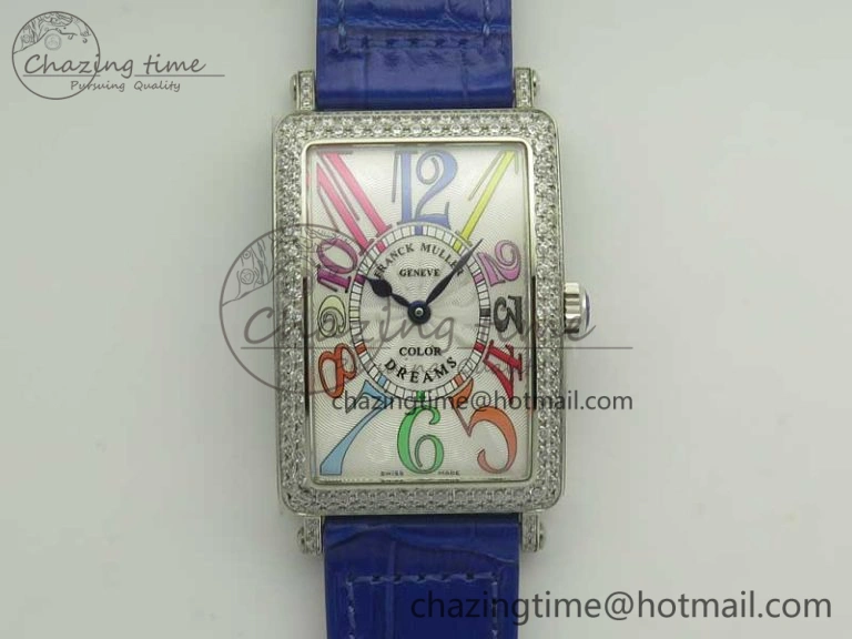 Supportive Long Island Color Dream SS Diamonds Bezel GF 1:1 Best Edition on Black Leather Strap Swiss Quartz 10702