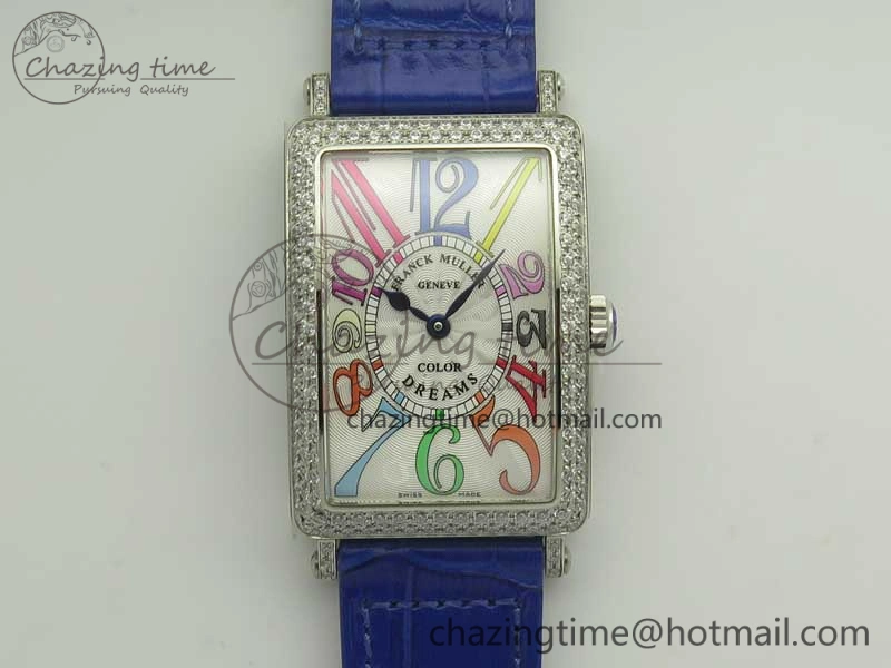 Supportive Long Island Color Dream SS Diamonds Bezel GF 1:1 Best Edition on Black Leather Strap Swiss Quartz 10702