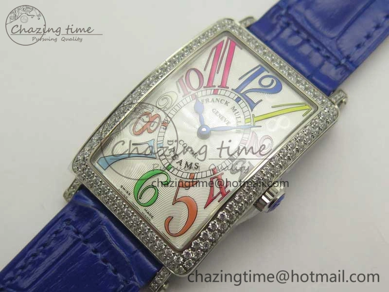 Supportive Long Island Color Dream SS Diamonds Bezel GF 1:1 Best Edition on Black Leather Strap Swiss Quartz 10702