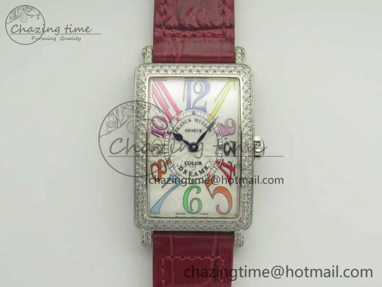 Supportive Long Island Color Dream SS Diamonds Bezel GF 1:1 Best Edition on Black Leather Strap Swiss Quartz 10702