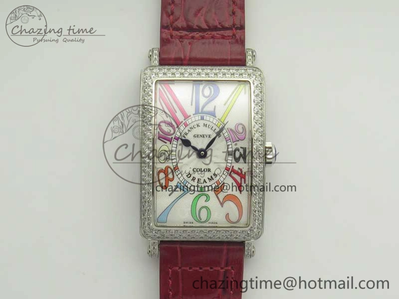 Supportive Long Island Color Dream SS Diamonds Bezel GF 1:1 Best Edition on Black Leather Strap Swiss Quartz 10702