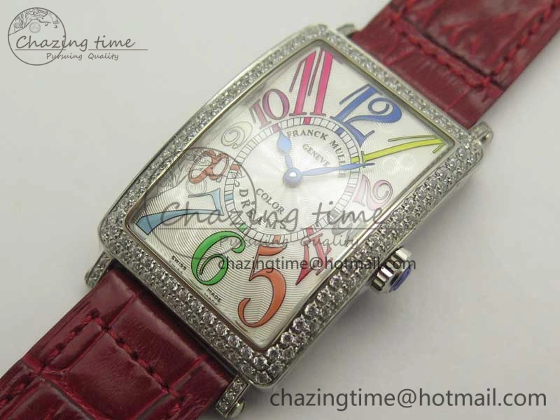 Supportive Long Island Color Dream SS Diamonds Bezel GF 1:1 Best Edition on Black Leather Strap Swiss Quartz 10702