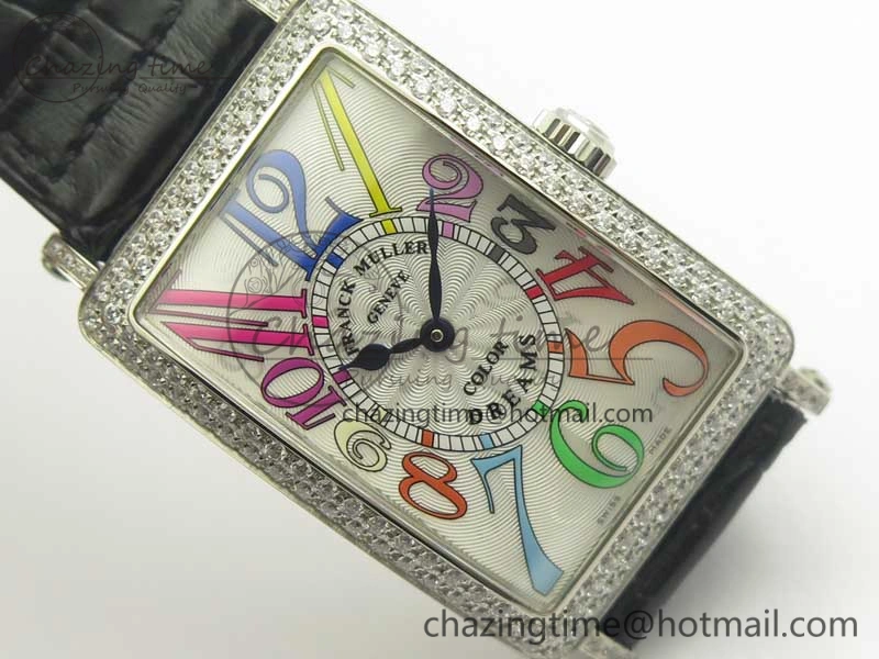 Supportive Long Island Color Dream SS Diamonds Bezel GF 1:1 Best Edition on Black Leather Strap Swiss Quartz 10702