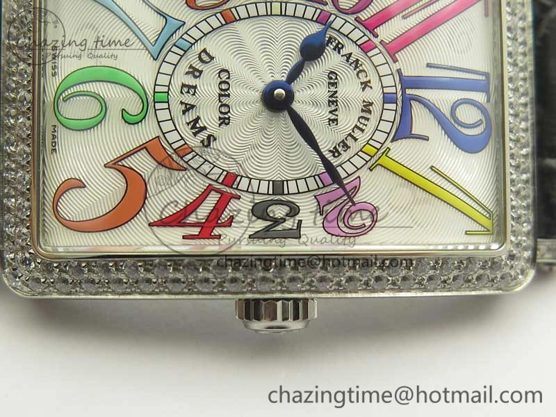 Supportive Long Island Color Dream SS Diamonds Bezel GF 1:1 Best Edition on Black Leather Strap Swiss Quartz 10702
