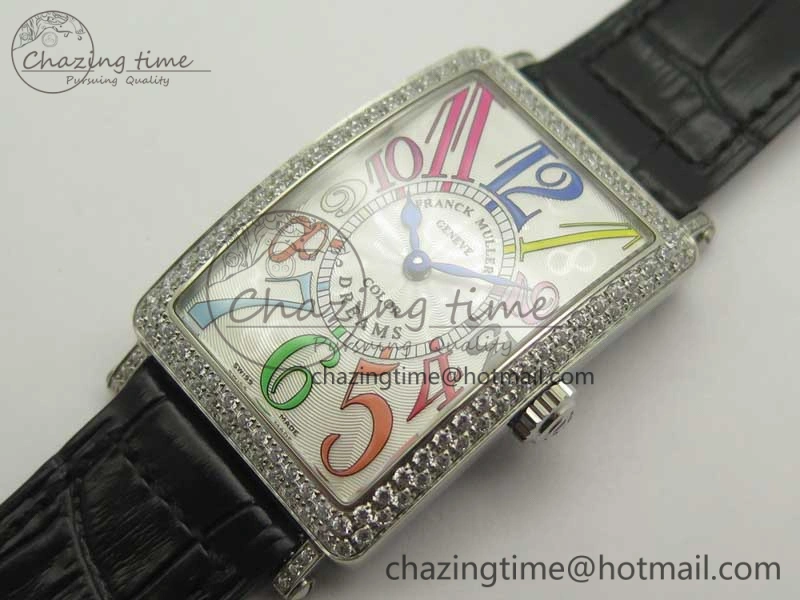 Supportive Long Island Color Dream SS Diamonds Bezel GF 1:1 Best Edition on Black Leather Strap Swiss Quartz 10702
