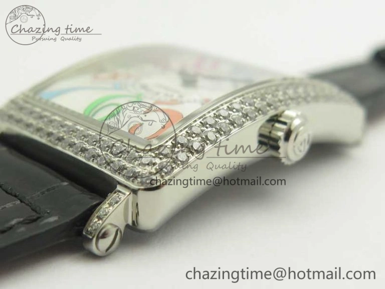 Supportive Long Island Color Dream SS Diamonds Bezel GF 1:1 Best Edition on Black Leather Strap Swiss Quartz 10702