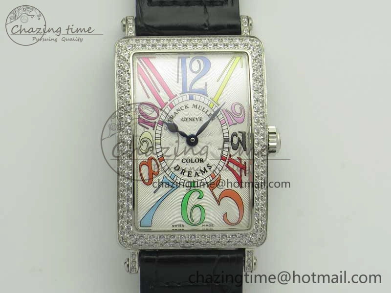 Supportive Long Island Color Dream SS Diamonds Bezel GF 1:1 Best Edition on Black Leather Strap Swiss Quartz 10702