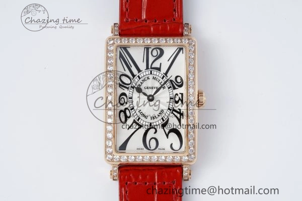 SmartChoice Long Island Ladies RG Diamonds Bezel APSF 1:1 Best Edition White Texured Dial on Red Leather Strap Jap Quartz 6512