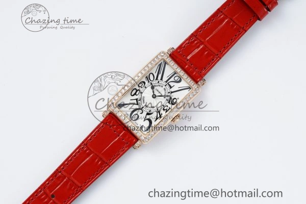 Long Island Ladies RG Diamonds Bezel APSF 1:1 Best Edition White Texured Dial on Red Leather Strap Jap Quartz TopPick 10176