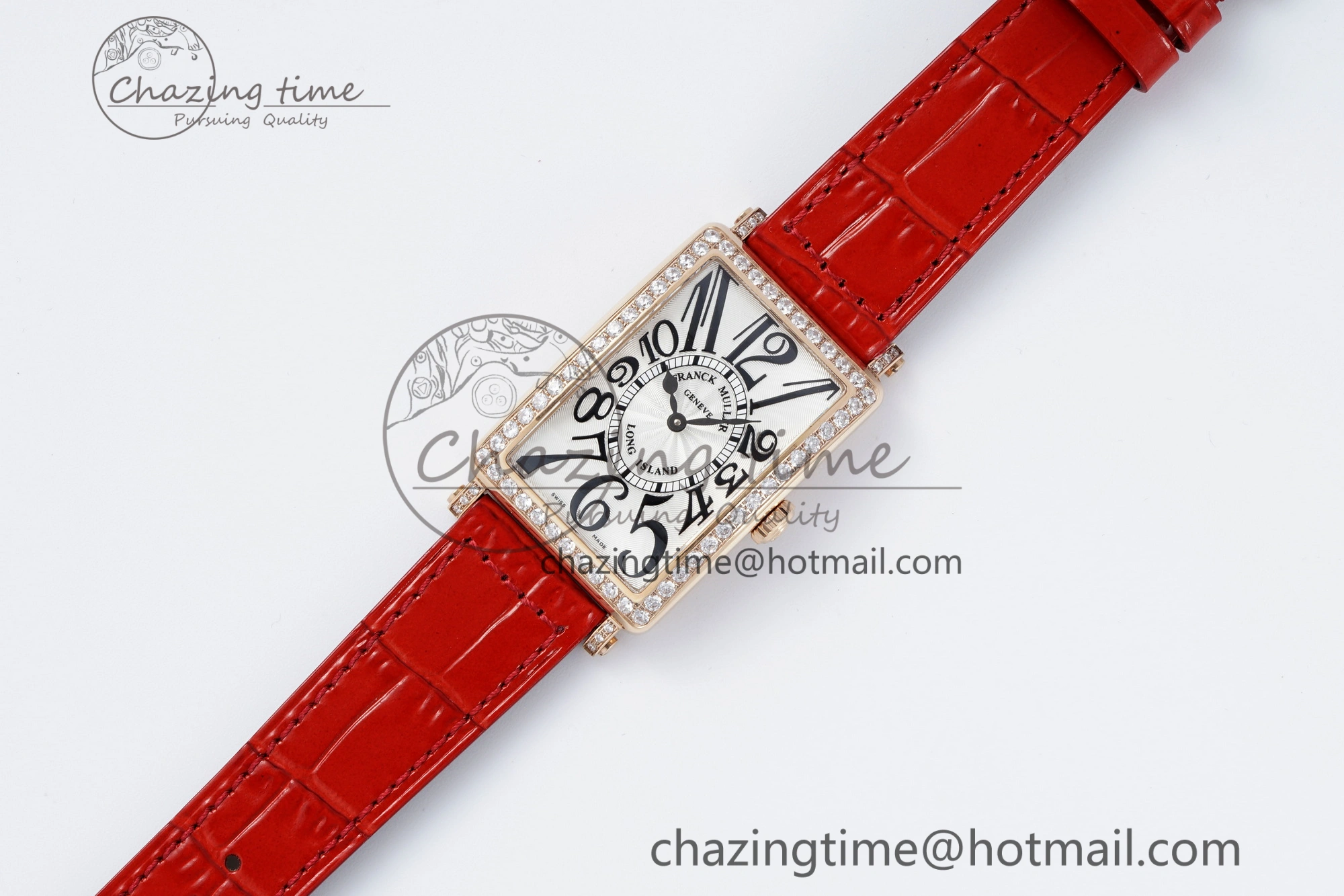 Long Island Ladies RG Diamonds Bezel APSF 1:1 Best Edition White Texured Dial on Red Leather Strap Jap Quartz TopPick 10176