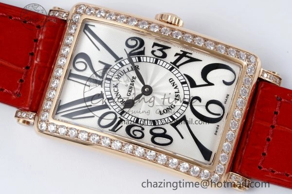 Long Island Ladies RG Diamonds Bezel APSF 1:1 Best Edition White Texured Dial on Red Leather Strap Jap Quartz TopPick 10176