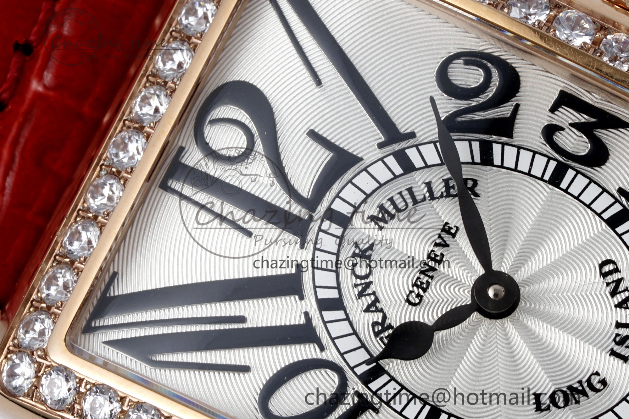 Long Island Ladies RG Diamonds Bezel APSF 1:1 Best Edition White Texured Dial on Red Leather Strap Jap Quartz TopPick 10176