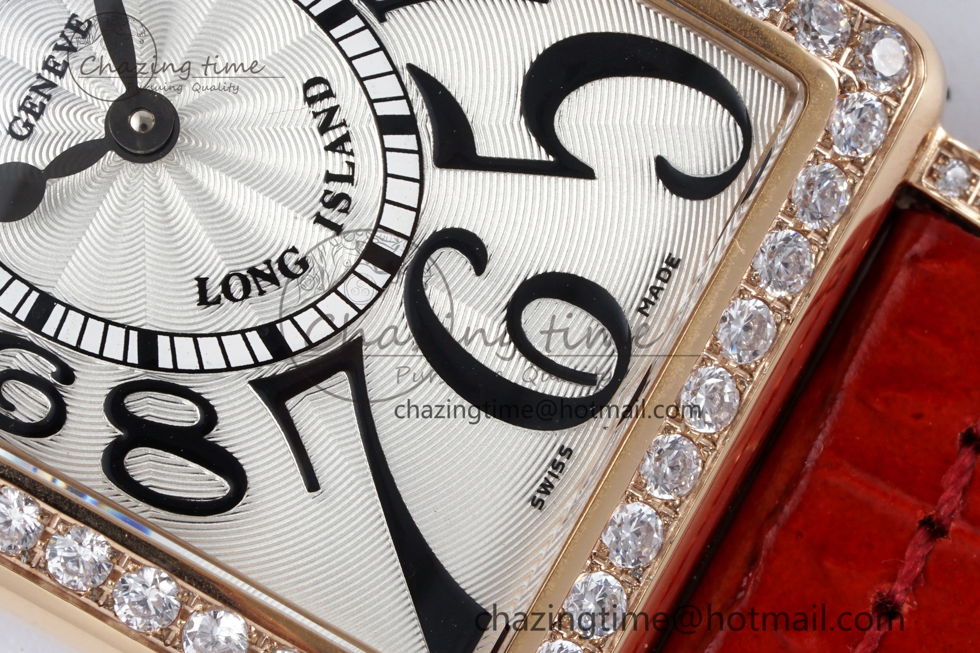 Long Island Ladies RG Diamonds Bezel APSF 1:1 Best Edition White Texured Dial on Red Leather Strap Jap Quartz TopPick 10176