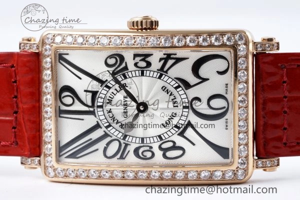 Long Island Ladies RG Diamonds Bezel APSF 1:1 Best Edition White Texured Dial on Red Leather Strap Jap Quartz TopPick 10176