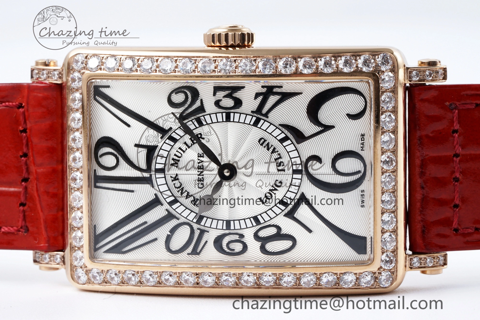Long Island Ladies RG Diamonds Bezel APSF 1:1 Best Edition White Texured Dial on Red Leather Strap Jap Quartz TopPick 10176
