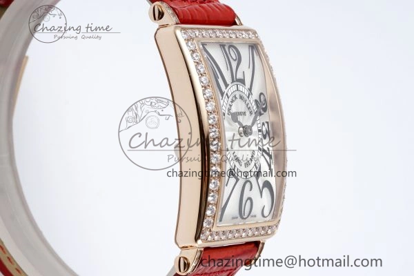 Long Island Ladies RG Diamonds Bezel APSF 1:1 Best Edition White Texured Dial on Red Leather Strap Jap Quartz TopPick 10176