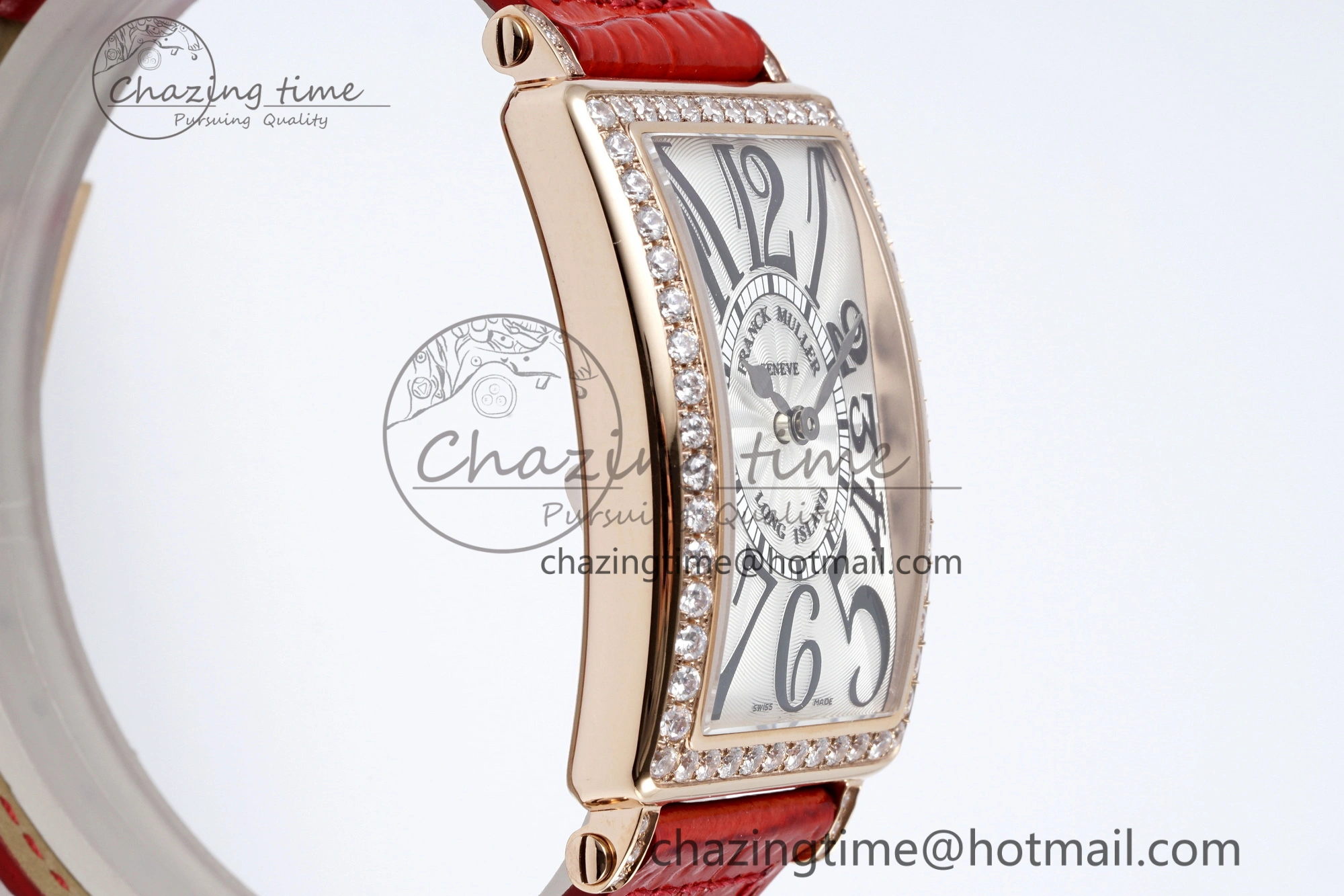Long Island Ladies RG Diamonds Bezel APSF 1:1 Best Edition White Texured Dial on Red Leather Strap Jap Quartz TopPick 10176