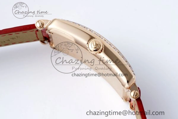 Long Island Ladies RG Diamonds Bezel APSF 1:1 Best Edition White Texured Dial on Red Leather Strap Jap Quartz TopPick 10176