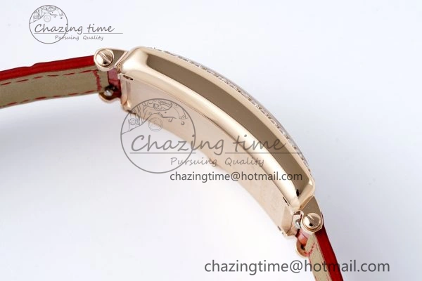 Long Island Ladies RG Diamonds Bezel APSF 1:1 Best Edition White Texured Dial on Red Leather Strap Jap Quartz TopPick 10176