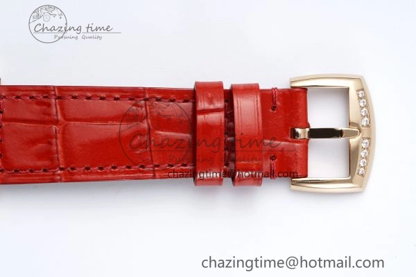 Long Island Ladies RG Diamonds Bezel APSF 1:1 Best Edition White Texured Dial on Red Leather Strap Jap Quartz TopPick 10176