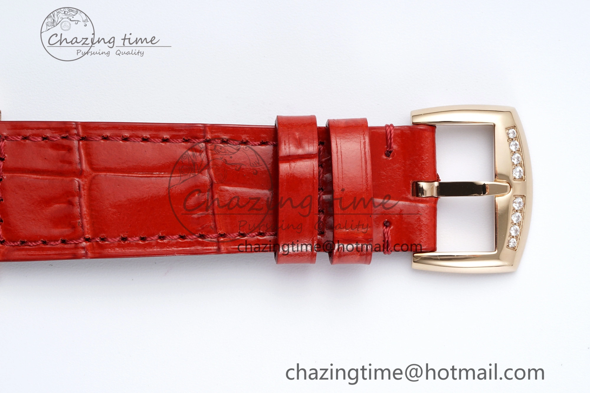 Long Island Ladies RG Diamonds Bezel APSF 1:1 Best Edition White Texured Dial on Red Leather Strap Jap Quartz TopPick 10176