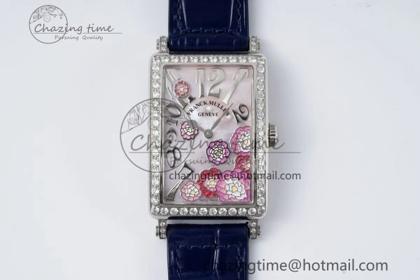 Long Island Ladies SS Diamonds Bezel APSF 1:1 Best Edition Pink MOP Dial on Blue Leather Strap Jap Quartz MultiPurpose 6514