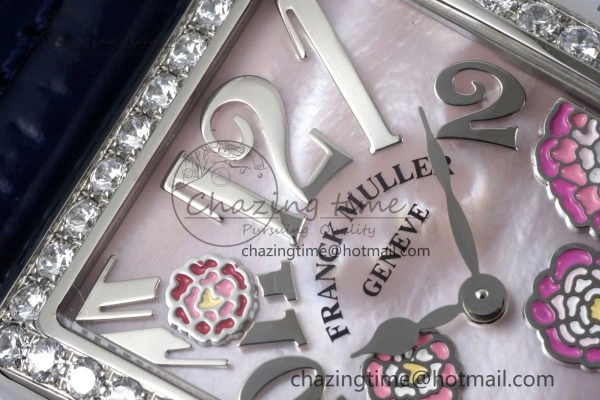 Long Island Ladies SS Diamonds Bezel APSF 1:1 Best Edition Pink MOP Dial on Blue Leather Strap Jap Quartz MultiPurpose 6514