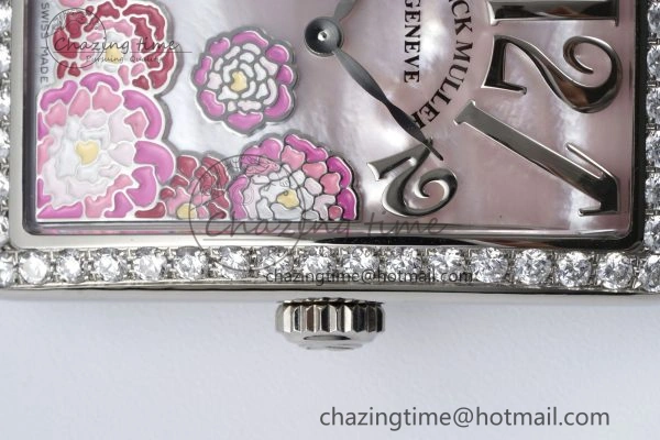 Long Island Ladies SS Diamonds Bezel APSF 1:1 Best Edition Pink MOP Dial on Blue Leather Strap Jap Quartz MultiPurpose 6514