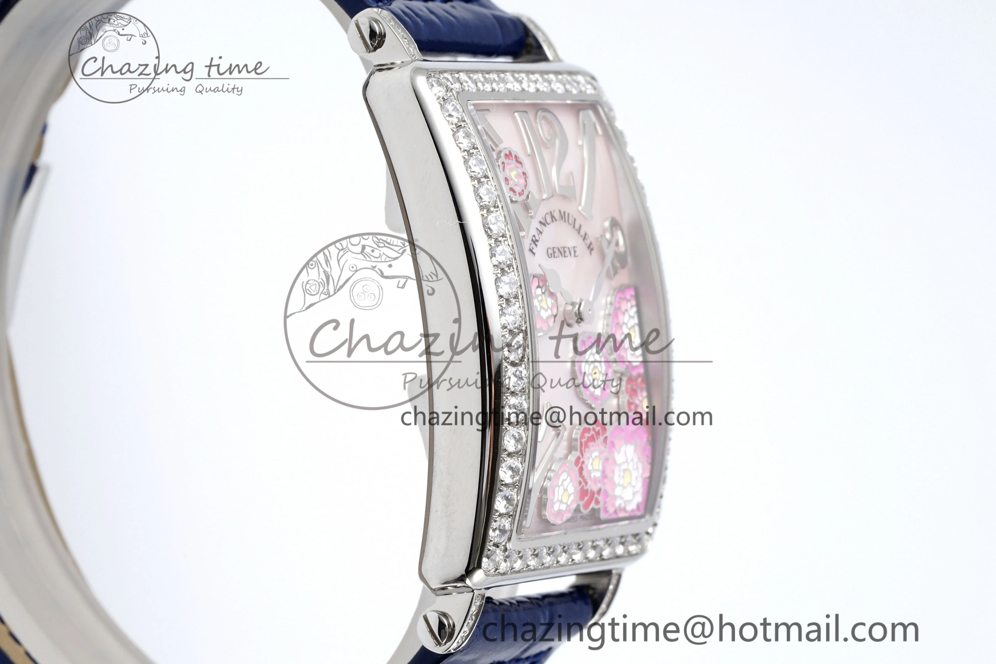 Long Island Ladies SS Diamonds Bezel APSF 1:1 Best Edition Pink MOP Dial on Blue Leather Strap Jap Quartz MultiPurpose 6514