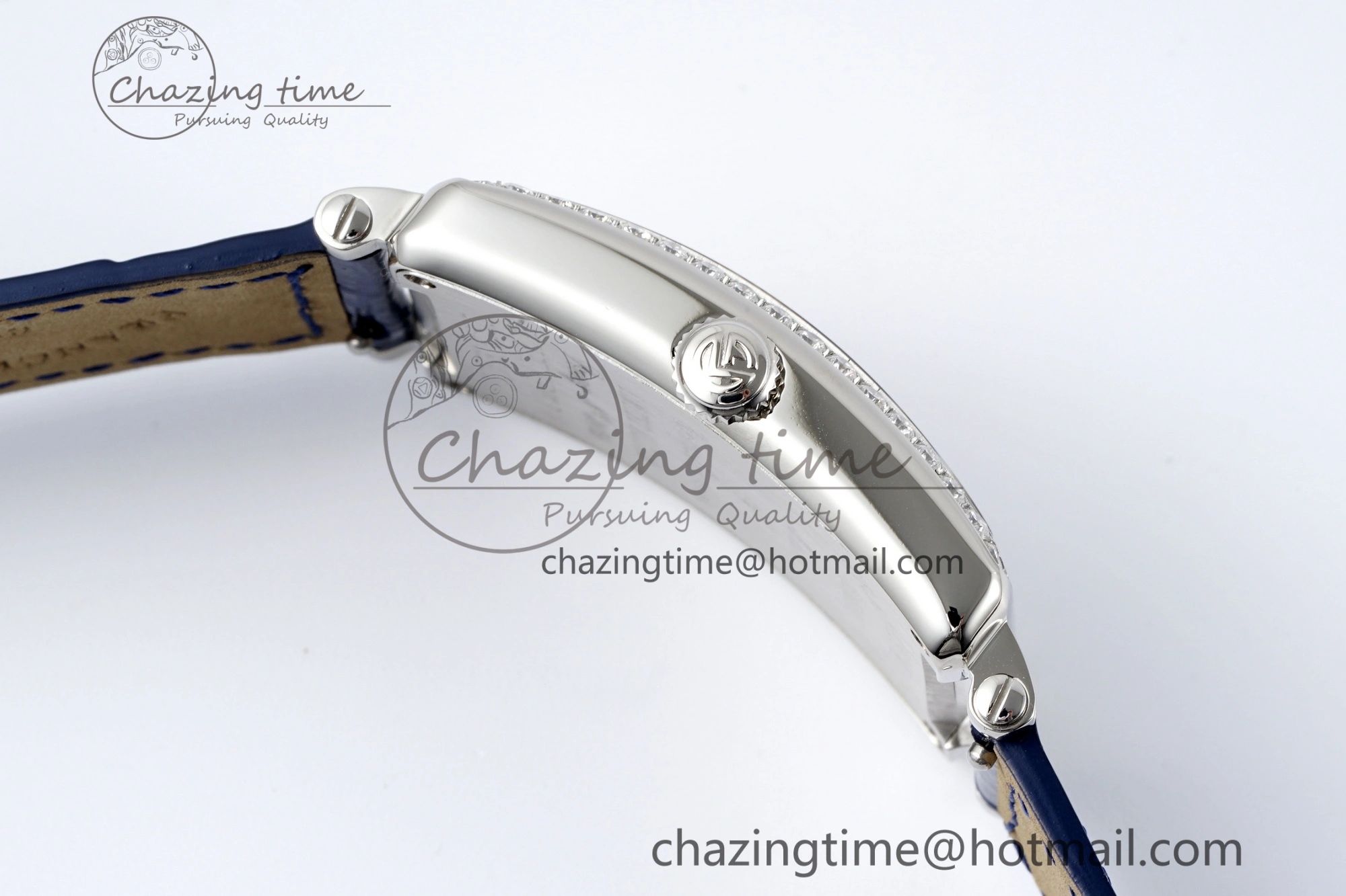 Long Island Ladies SS Diamonds Bezel APSF 1:1 Best Edition Pink MOP Dial on Blue Leather Strap Jap Quartz MultiPurpose 6514