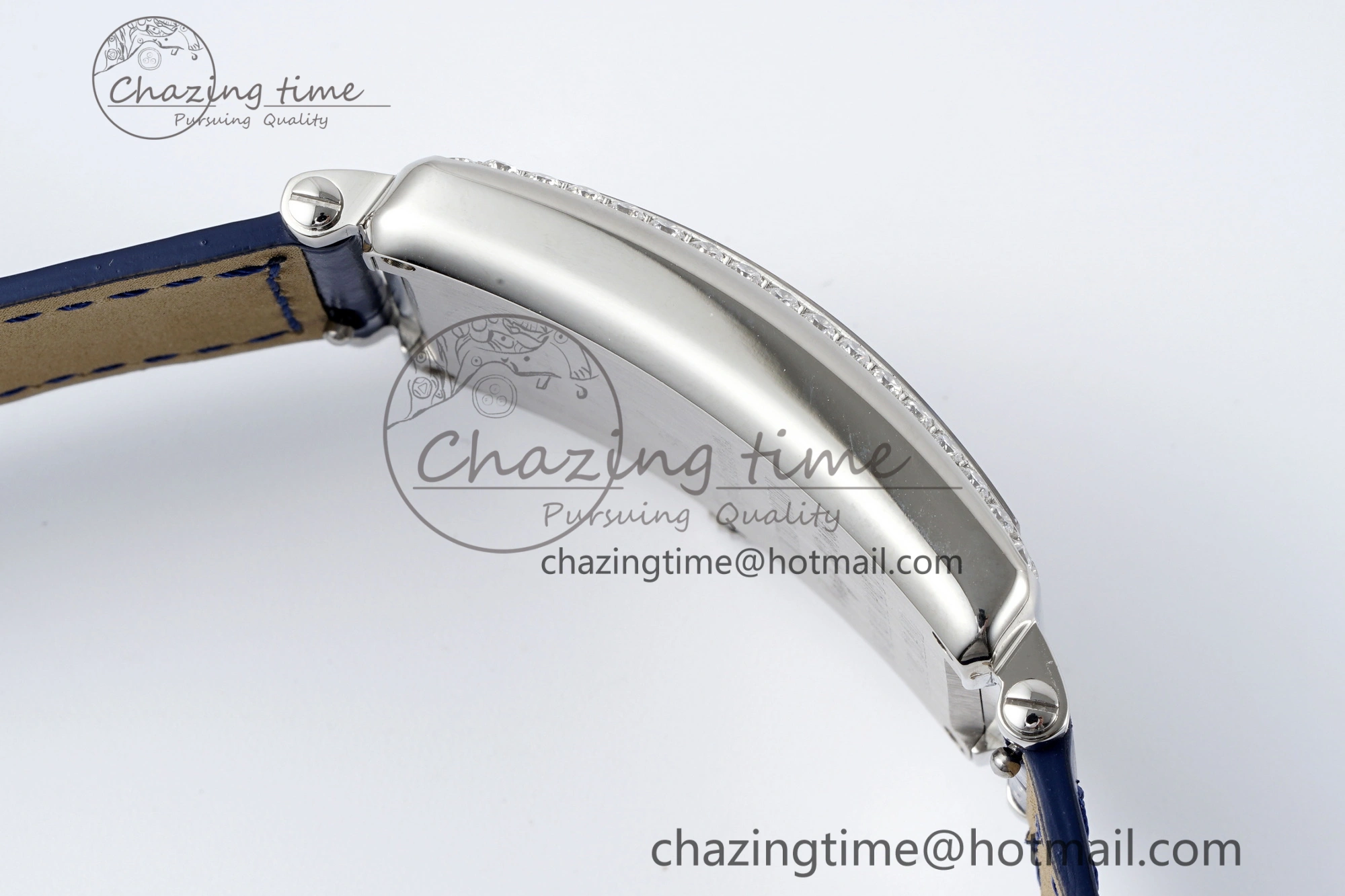 Long Island Ladies SS Diamonds Bezel APSF 1:1 Best Edition Pink MOP Dial on Blue Leather Strap Jap Quartz MultiPurpose 6514