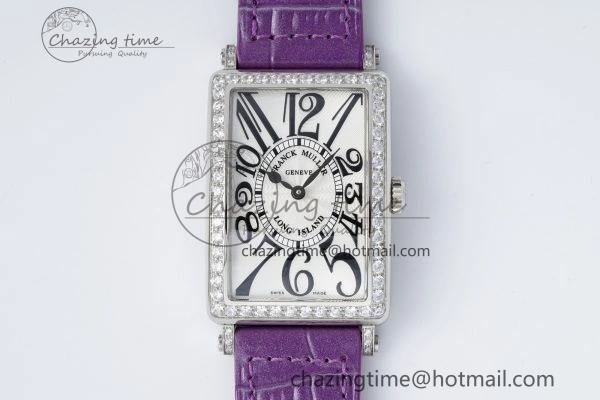 HighQuality Long Island Ladies SS Diamonds Bezel APSF 1:1 Best Edition White Texured Dial on Purple Leather Strap Jap Quartz 6513