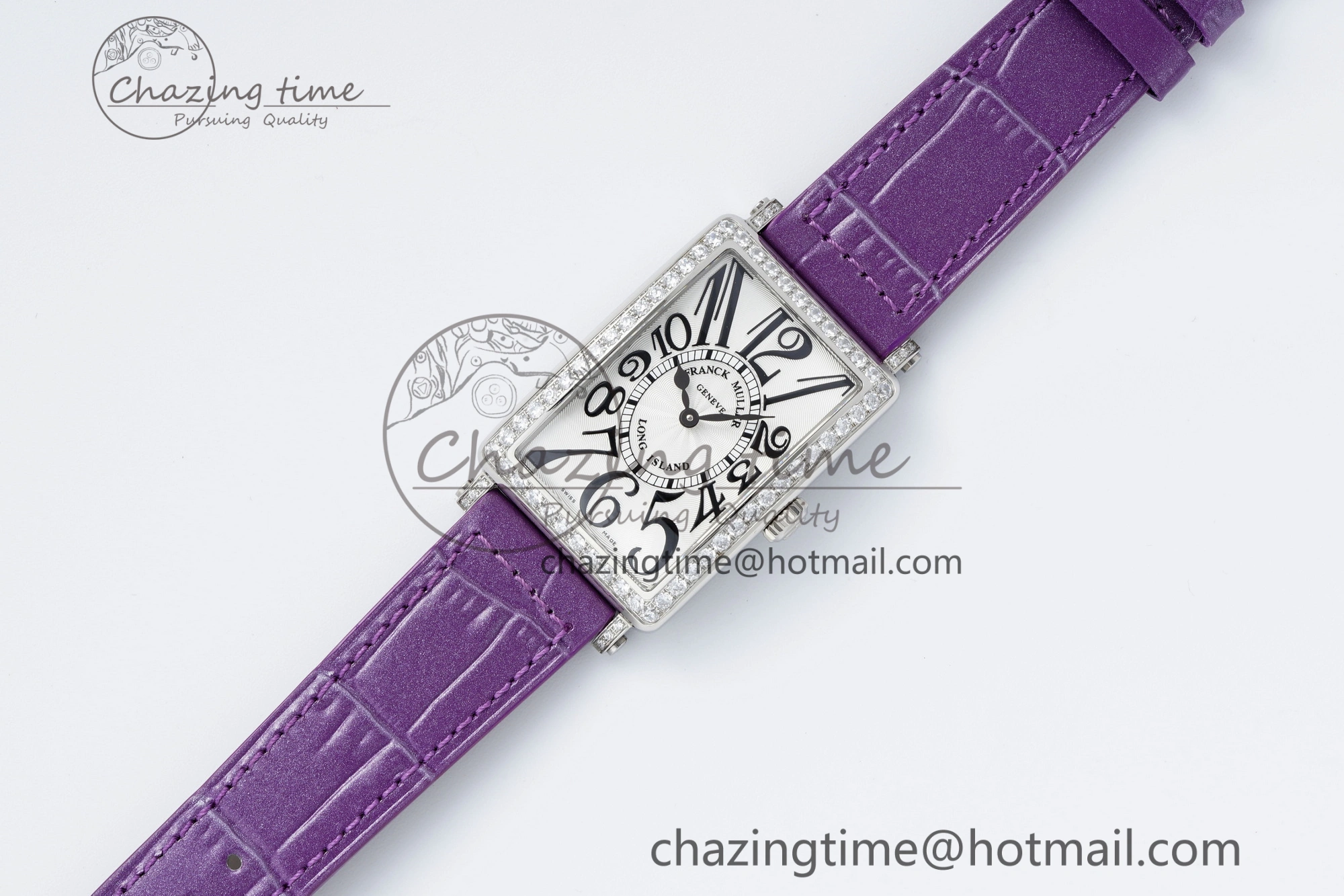 HighQuality Long Island Ladies SS Diamonds Bezel APSF 1:1 Best Edition White Texured Dial on Purple Leather Strap Jap Quartz 6513