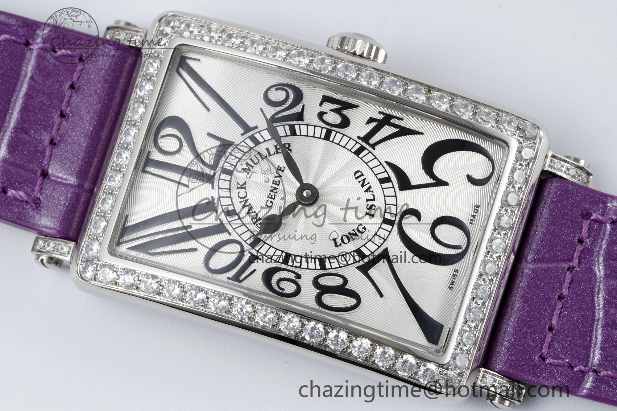 HighQuality Long Island Ladies SS Diamonds Bezel APSF 1:1 Best Edition White Texured Dial on Purple Leather Strap Jap Quartz 6513