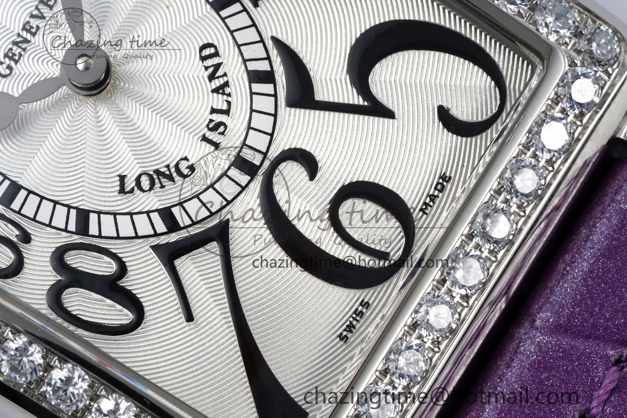 HighQuality Long Island Ladies SS Diamonds Bezel APSF 1:1 Best Edition White Texured Dial on Purple Leather Strap Jap Quartz 6513