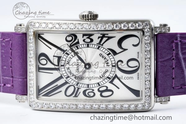 HighQuality Long Island Ladies SS Diamonds Bezel APSF 1:1 Best Edition White Texured Dial on Purple Leather Strap Jap Quartz 6513