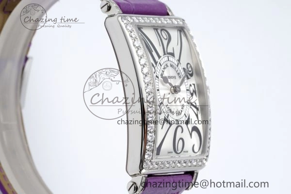 HighQuality Long Island Ladies SS Diamonds Bezel APSF 1:1 Best Edition White Texured Dial on Purple Leather Strap Jap Quartz 6513