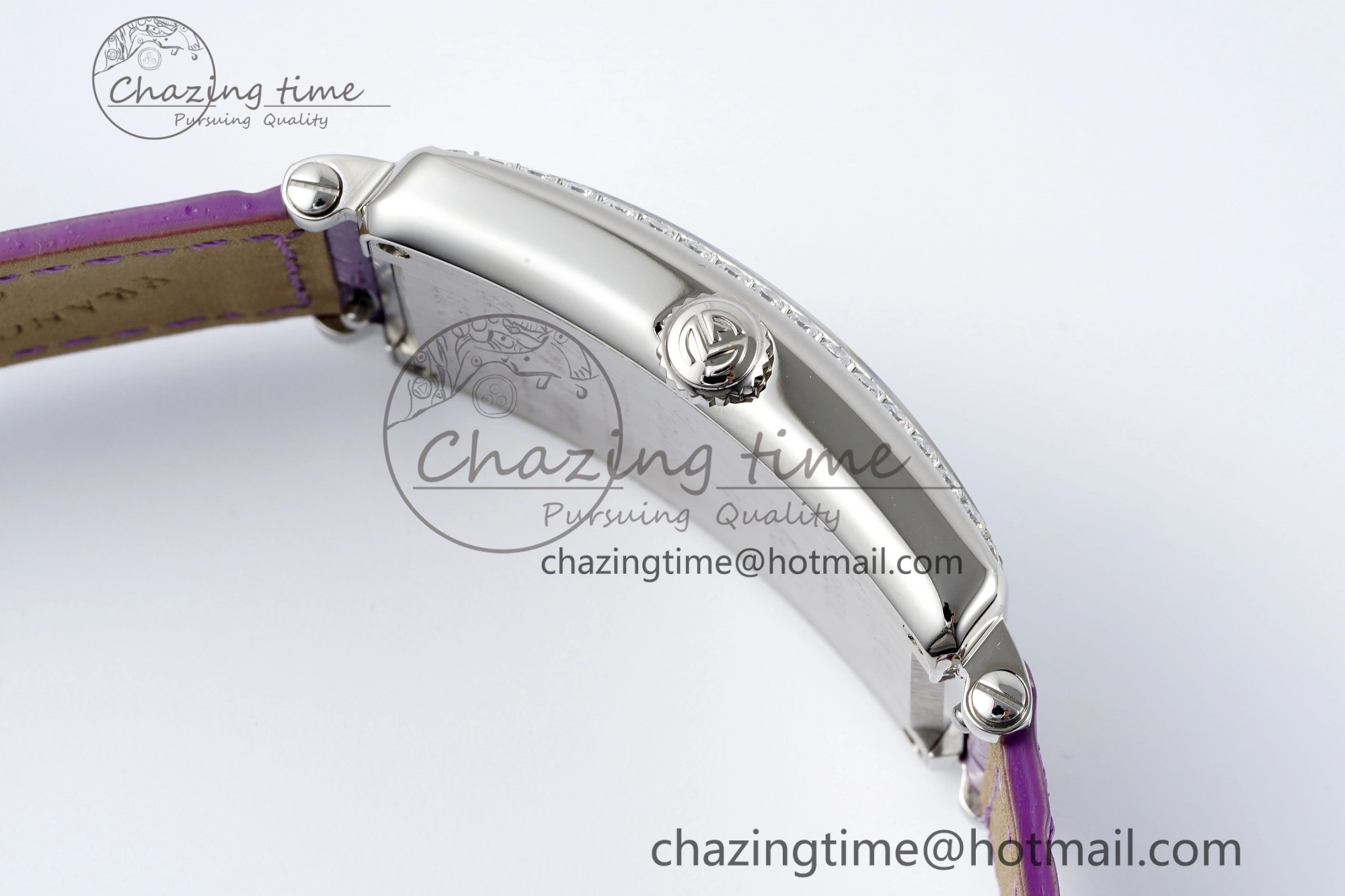 HighQuality Long Island Ladies SS Diamonds Bezel APSF 1:1 Best Edition White Texured Dial on Purple Leather Strap Jap Quartz 6513