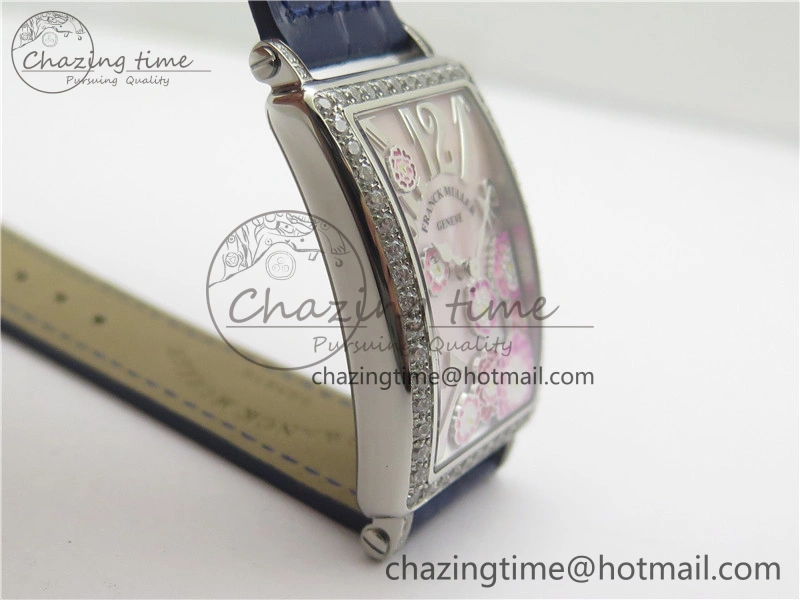 Lightweight Long Island Ladies SS Diamonds Bezel ZF 1:1 Mother of Pearl Dial on Blue Leather Strap Swiss Ronda Quartz 10263