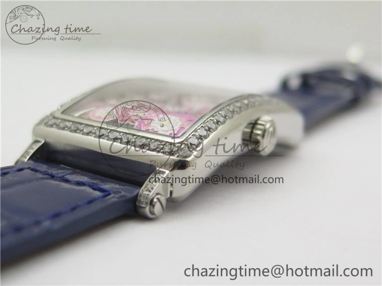 Lightweight Long Island Ladies SS Diamonds Bezel ZF 1:1 Mother of Pearl Dial on Blue Leather Strap Swiss Ronda Quartz 10263