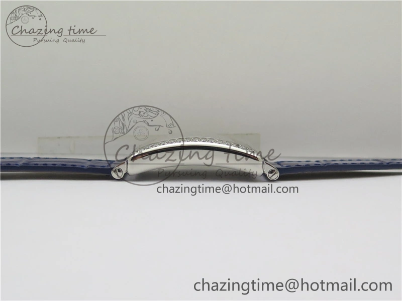 Lightweight Long Island Ladies SS Diamonds Bezel ZF 1:1 Mother of Pearl Dial on Blue Leather Strap Swiss Ronda Quartz 10263