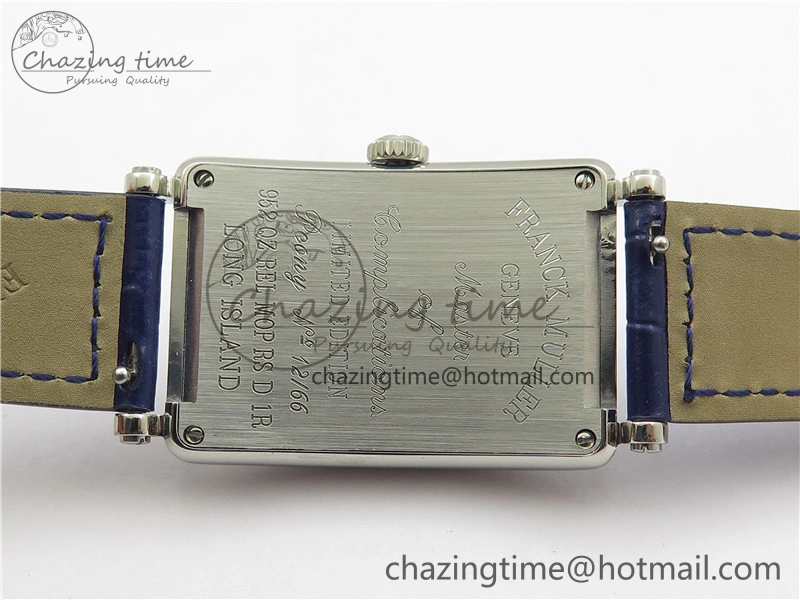 Lightweight Long Island Ladies SS Diamonds Bezel ZF 1:1 Mother of Pearl Dial on Blue Leather Strap Swiss Ronda Quartz 10263