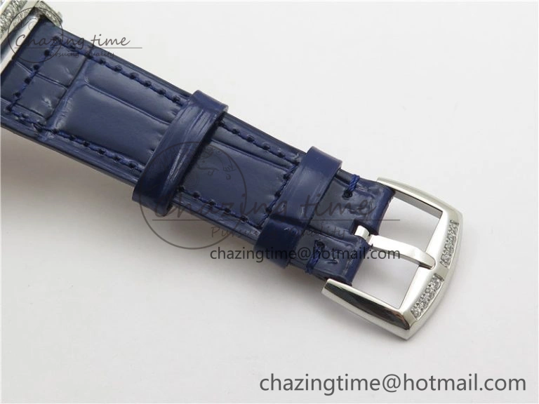Lightweight Long Island Ladies SS Diamonds Bezel ZF 1:1 Mother of Pearl Dial on Blue Leather Strap Swiss Ronda Quartz 10263