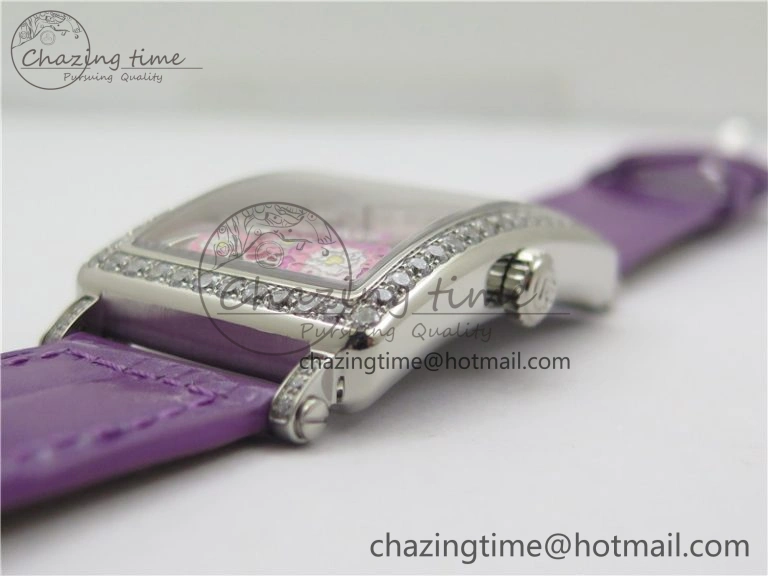 WrinkleFree Long Island Ladies SS Diamonds Bezel ZF 1:1 Mother of Pearl Dial on Purple Leather Strap Swiss Ronda Quartz 10262