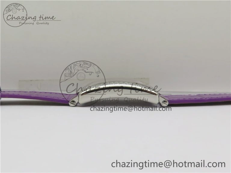 WrinkleFree Long Island Ladies SS Diamonds Bezel ZF 1:1 Mother of Pearl Dial on Purple Leather Strap Swiss Ronda Quartz 10262