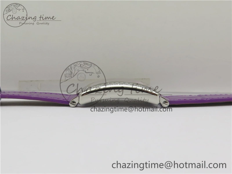 WrinkleFree Long Island Ladies SS Diamonds Bezel ZF 1:1 Mother of Pearl Dial on Purple Leather Strap Swiss Ronda Quartz 10262