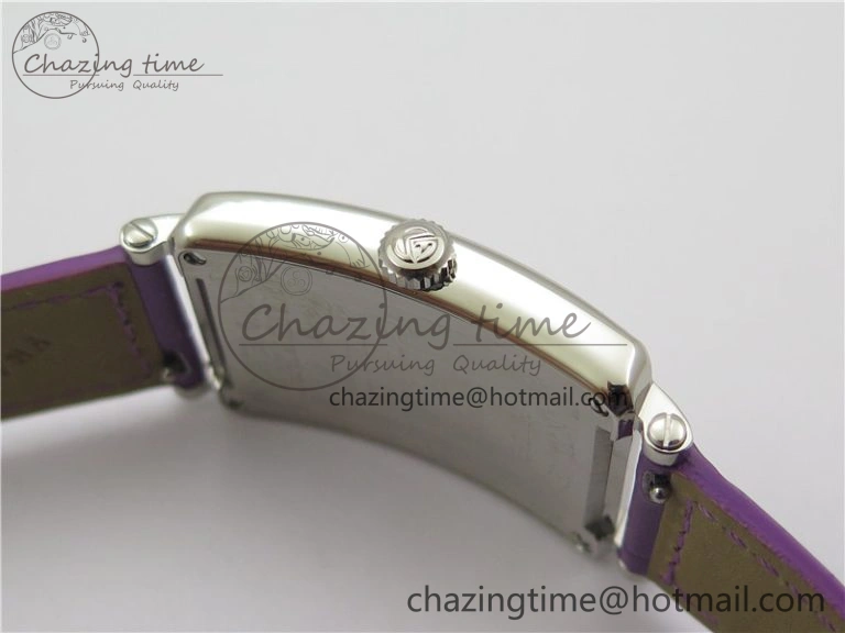 WrinkleFree Long Island Ladies SS Diamonds Bezel ZF 1:1 Mother of Pearl Dial on Purple Leather Strap Swiss Ronda Quartz 10262