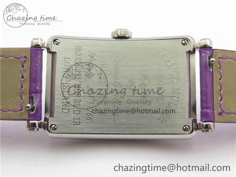 WrinkleFree Long Island Ladies SS Diamonds Bezel ZF 1:1 Mother of Pearl Dial on Purple Leather Strap Swiss Ronda Quartz 10262