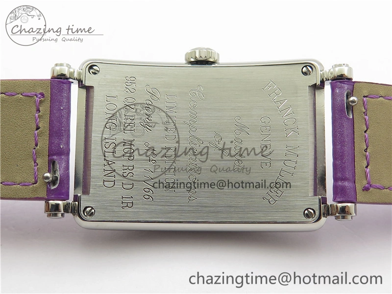 WrinkleFree Long Island Ladies SS Diamonds Bezel ZF 1:1 Mother of Pearl Dial on Purple Leather Strap Swiss Ronda Quartz 10262